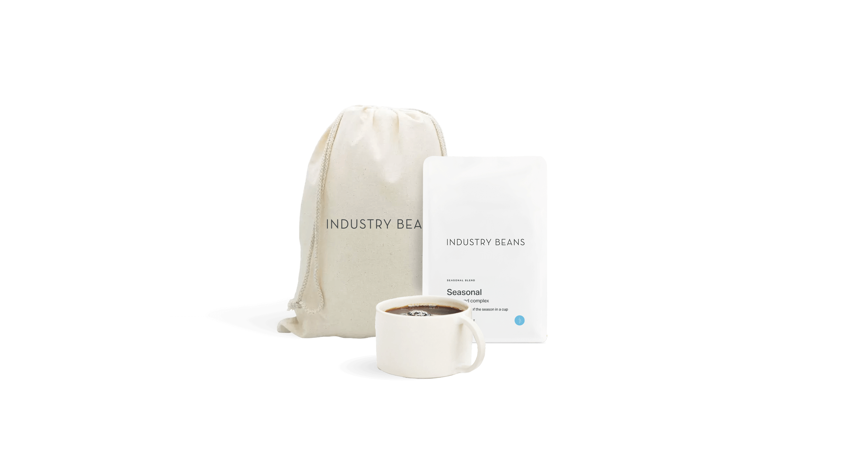 Industry Beans Seasonal Filter Blend With Batch Brew Mug & Calico Bag. Coffee Gift Set