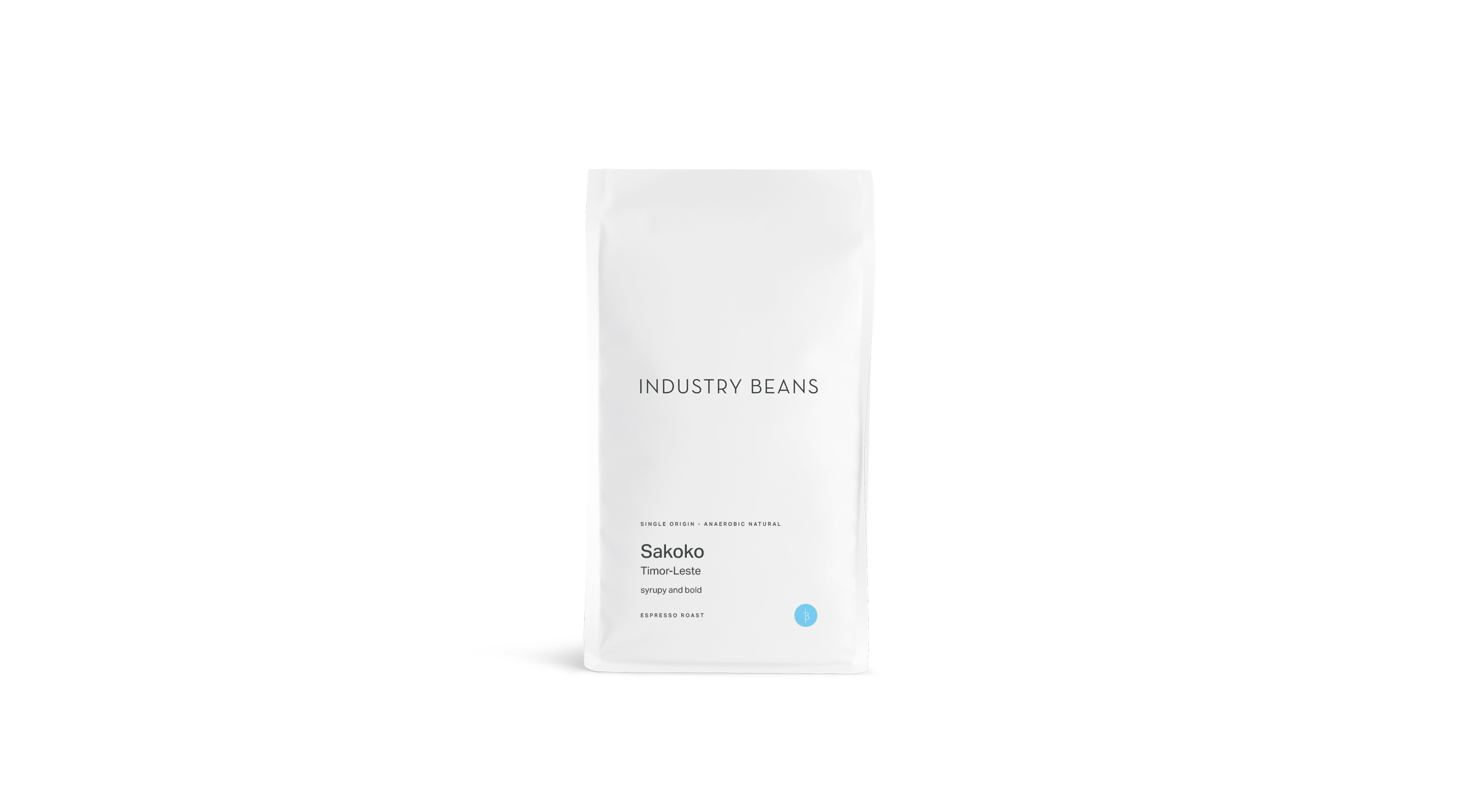 Industry Beans Coffee Beans Bag on white background. Single Origin Espresso from Timor-Leste