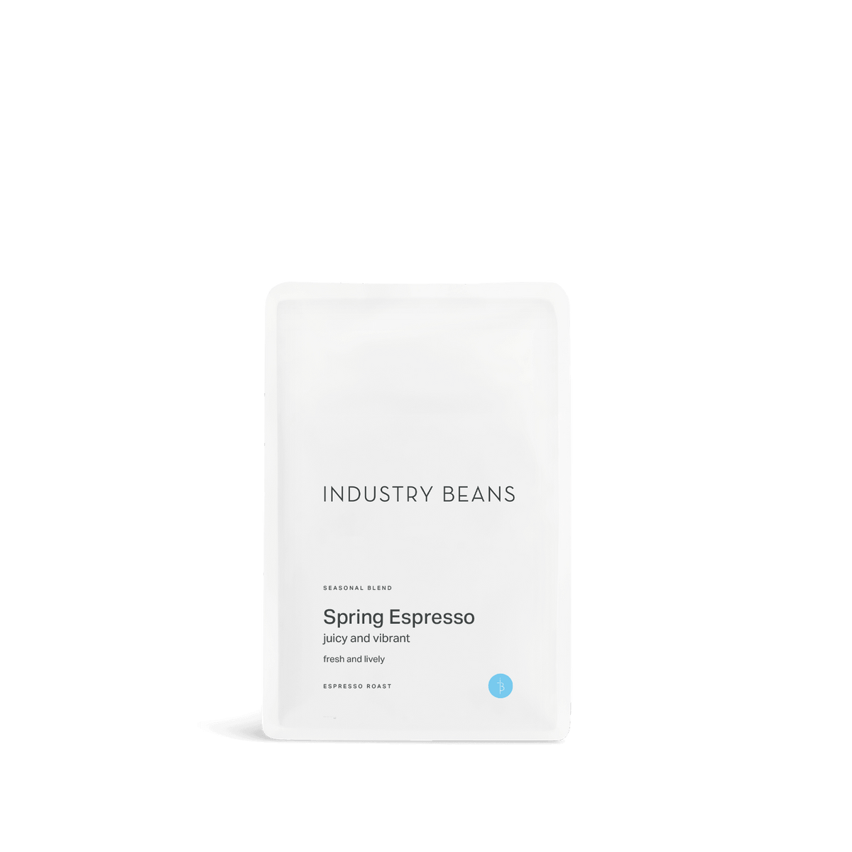 A 250g bag of industry beans seasonal espresso blend spring