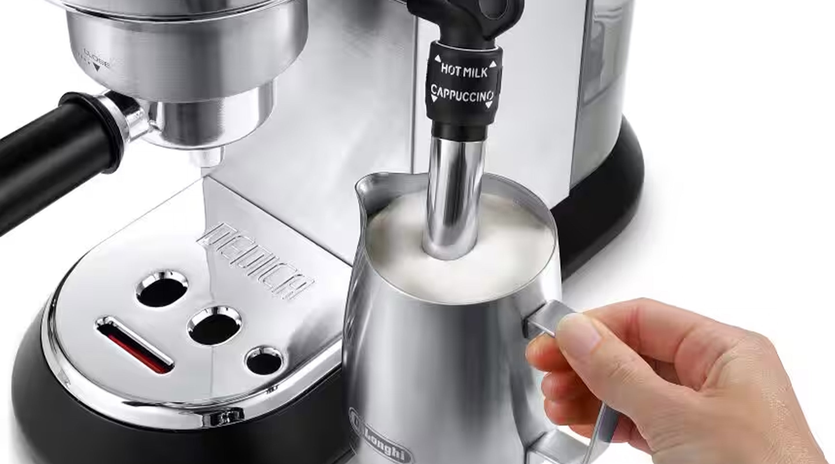 Delonghi Dedica Deluxe EC685M home coffee machine frothing milk