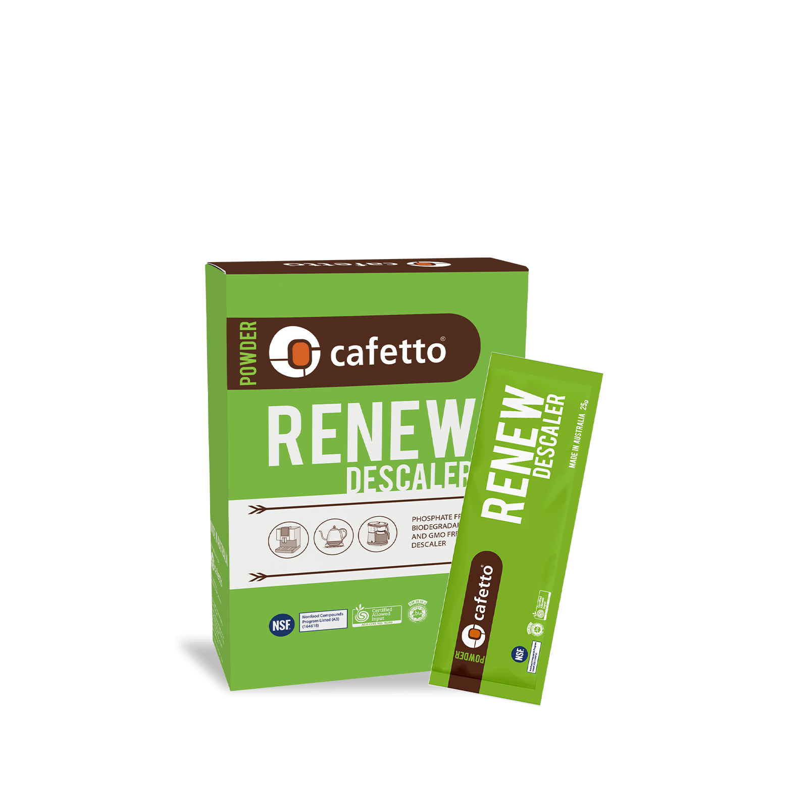 Cafetto Renew Descaler packaging on a white background