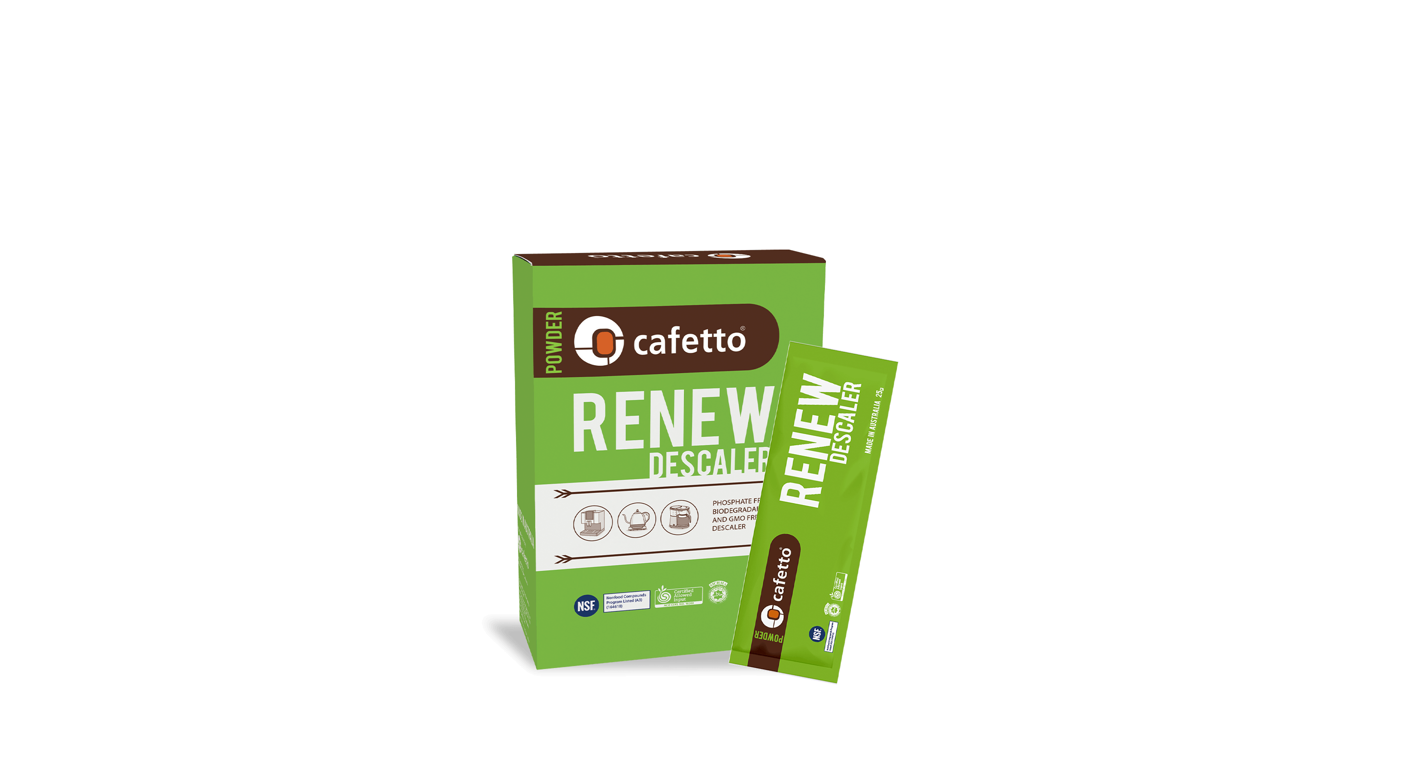 Cafetto Renew Descaler packaging on a white background