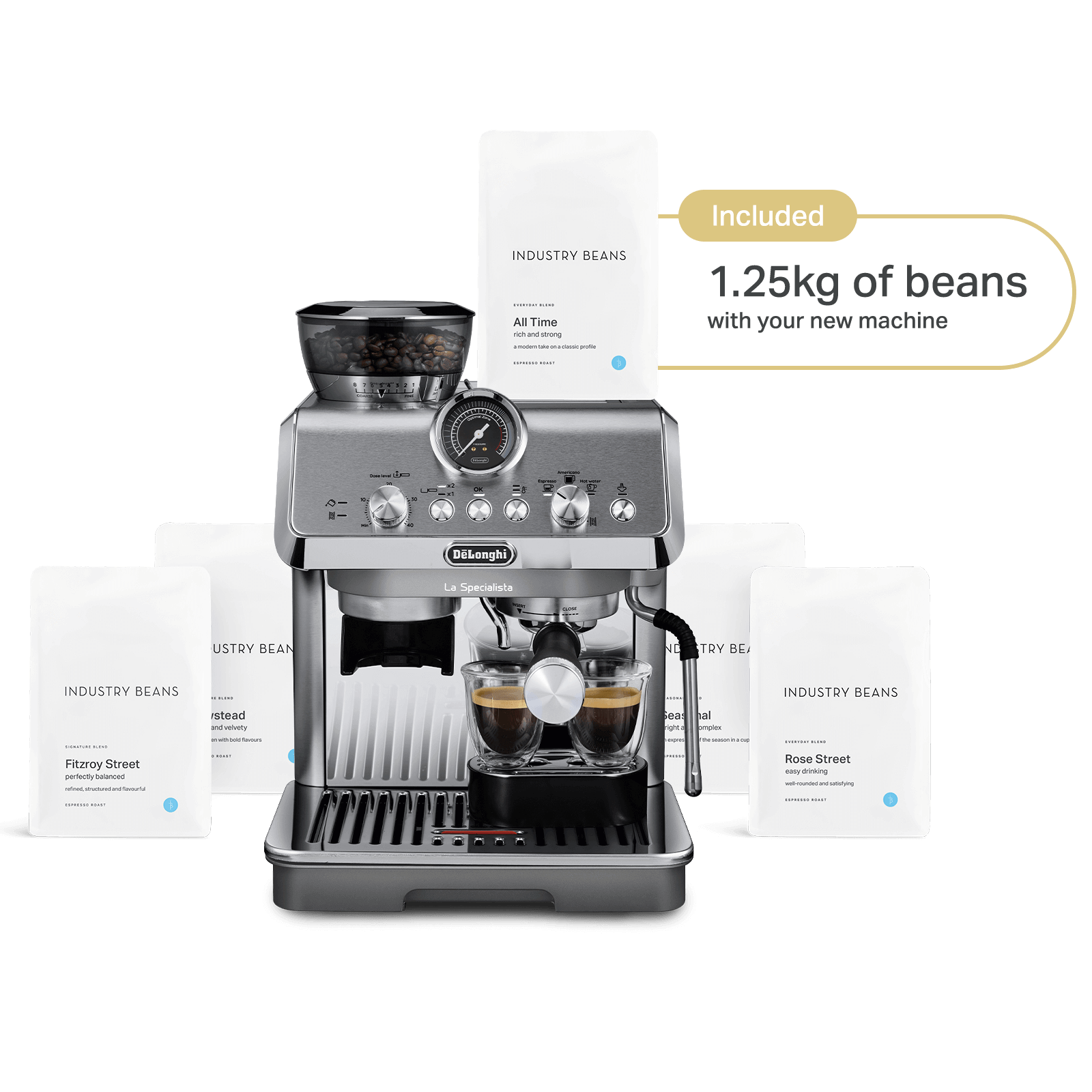 De'Longhi La Specialista Arte Evo coffee machine with Cold Brew feature, displayed with additional information panels.