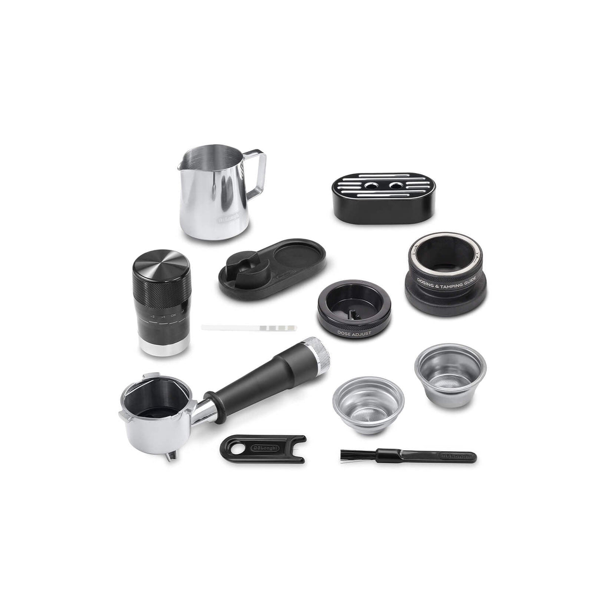 De'Longhi La Specialista Touch Metal espresso machine from Industry Beans showing included equipment.