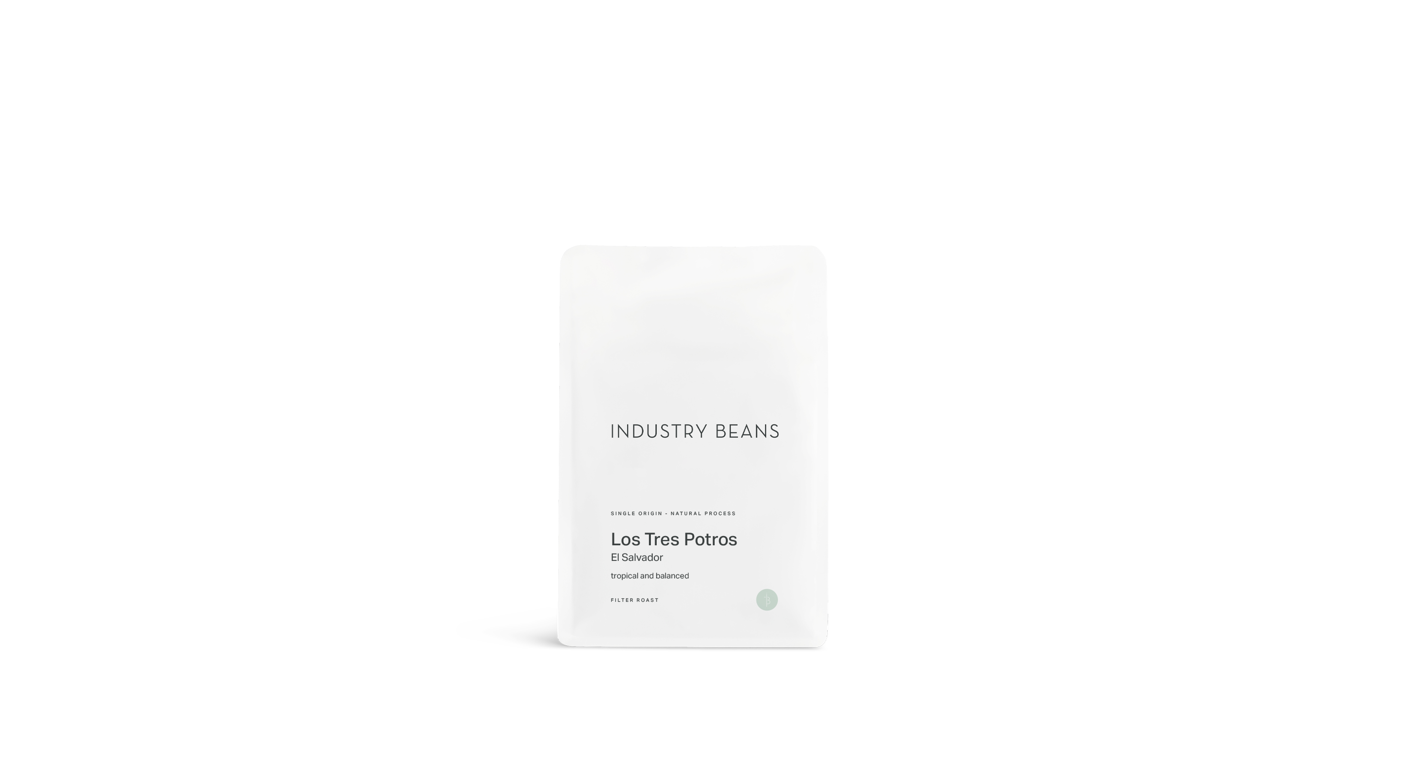 White single origin coffee bag with 'Industry Beans' branding on a white background