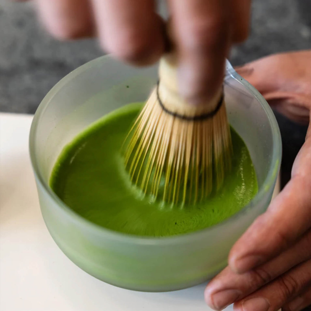 Matcha being whisked with the Fellow Matcha Set