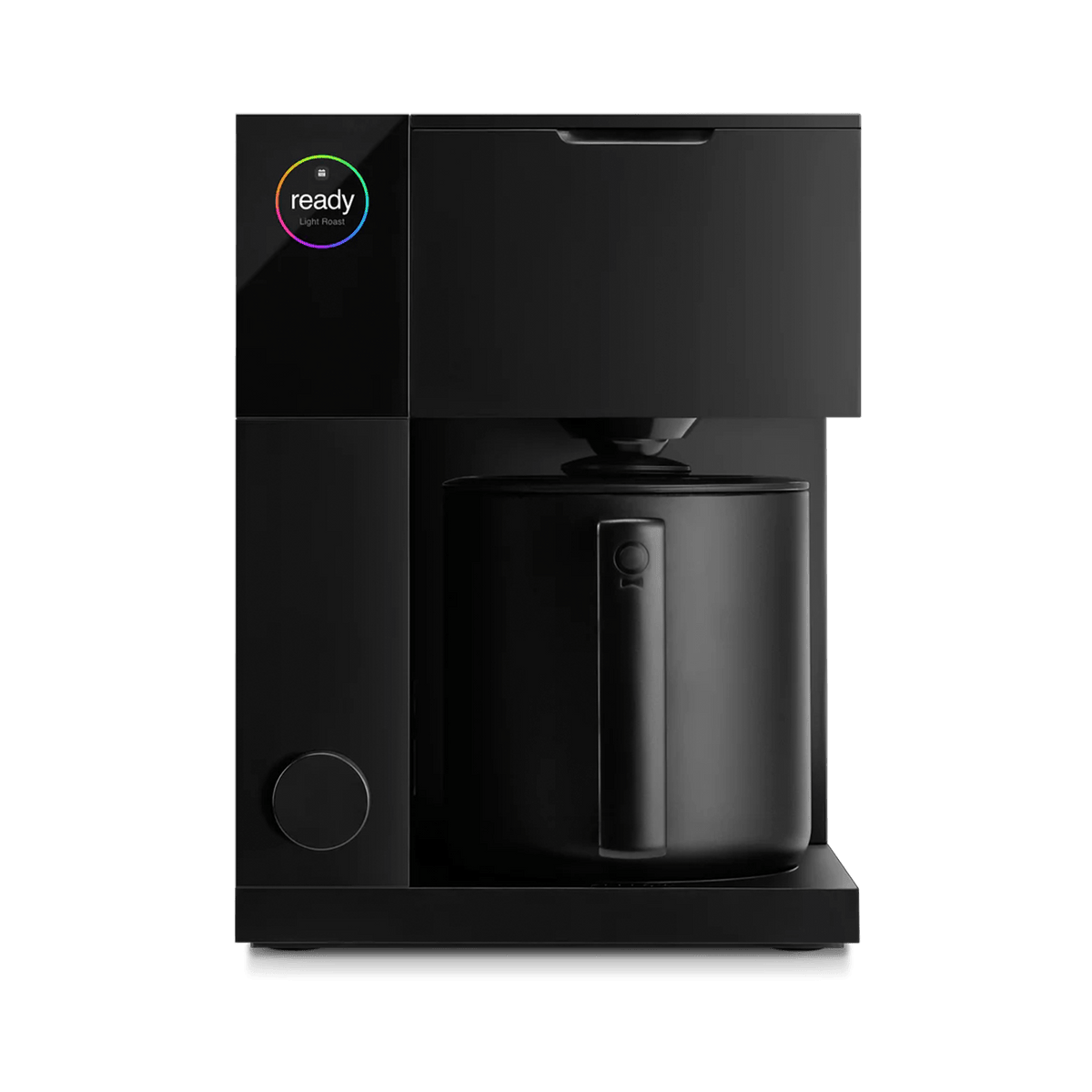 Black coffee maker on a white background