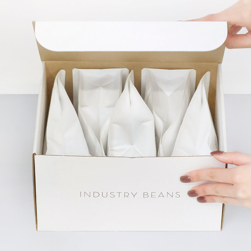 mailer box with coffee bags inside