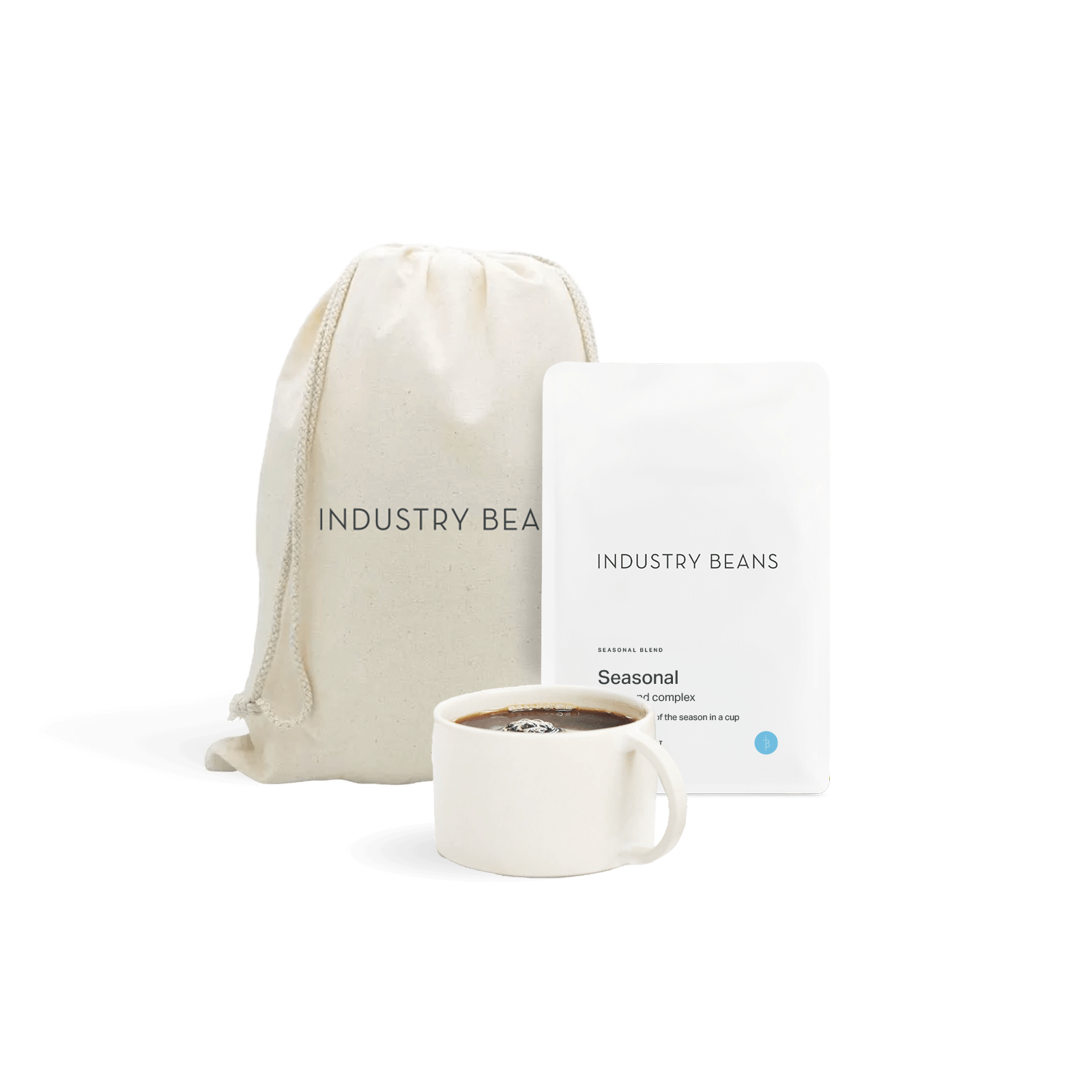 Industry Beans Seasonal Filter Blend With Batch Brew Mug & Calico Bag. Coffee Gift Set