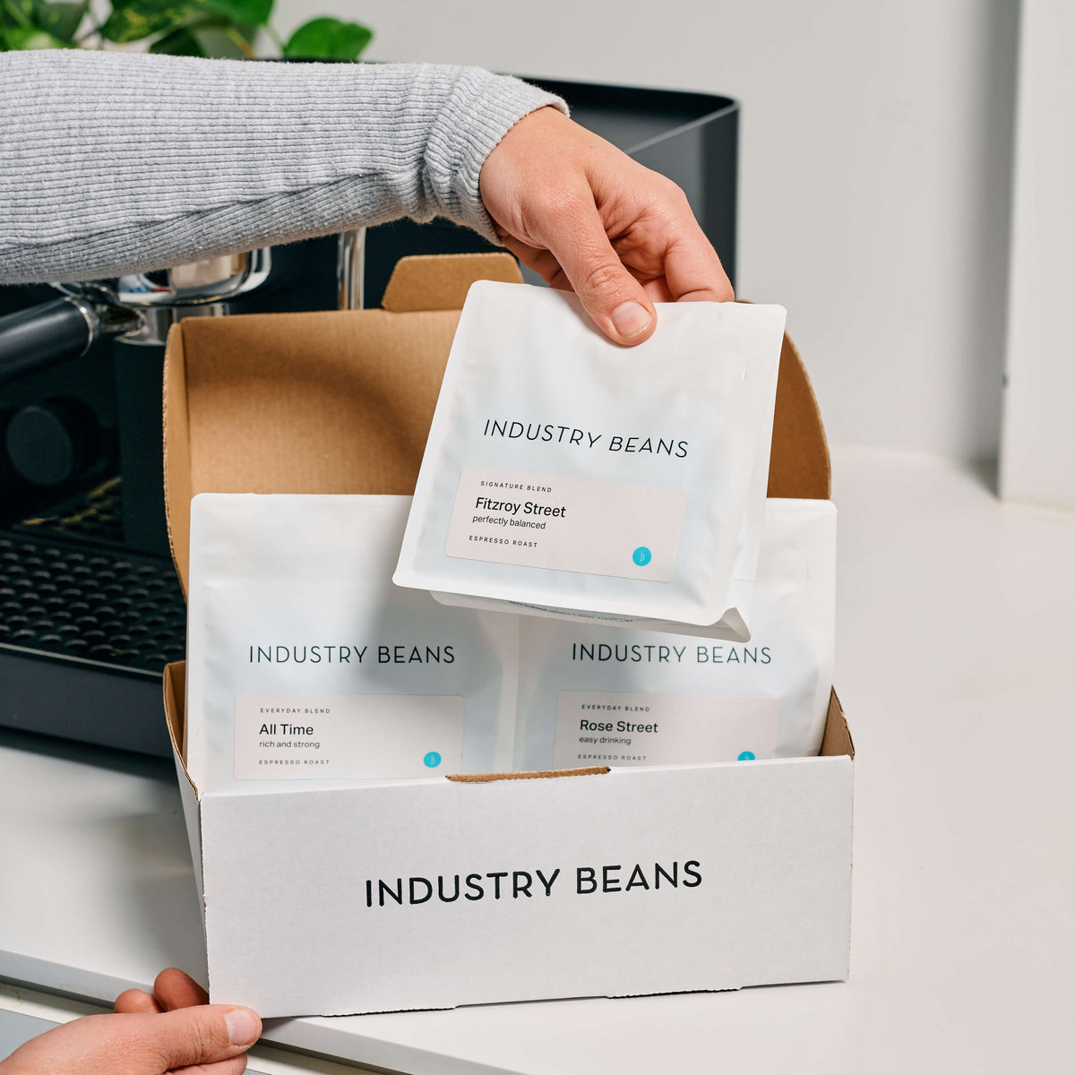 Sample three best-selling coffee roasts with the Industry Beans coffee sample pack