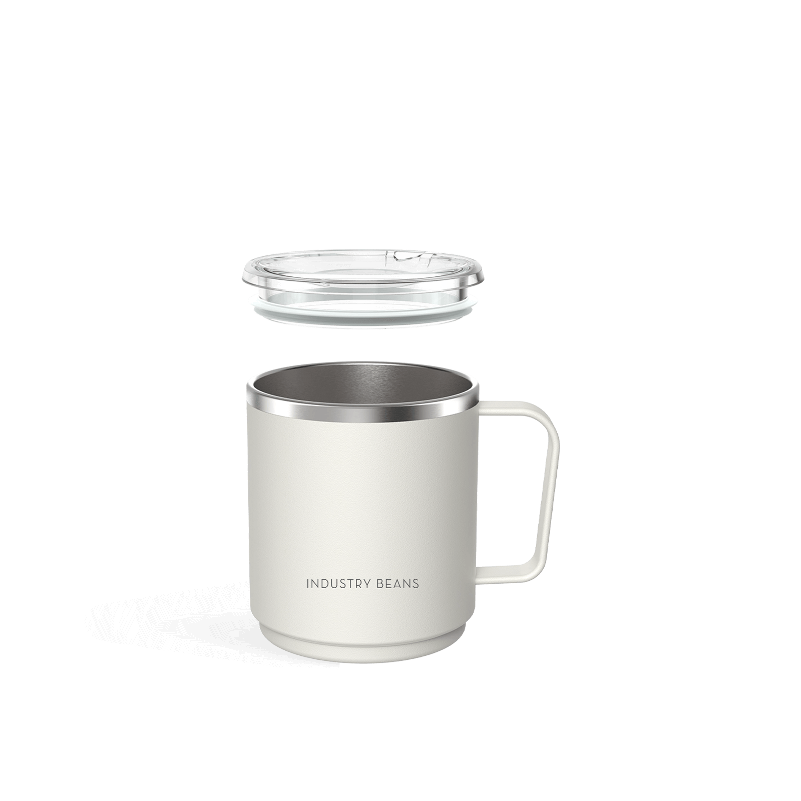 White insulated mug with lid on a black background
