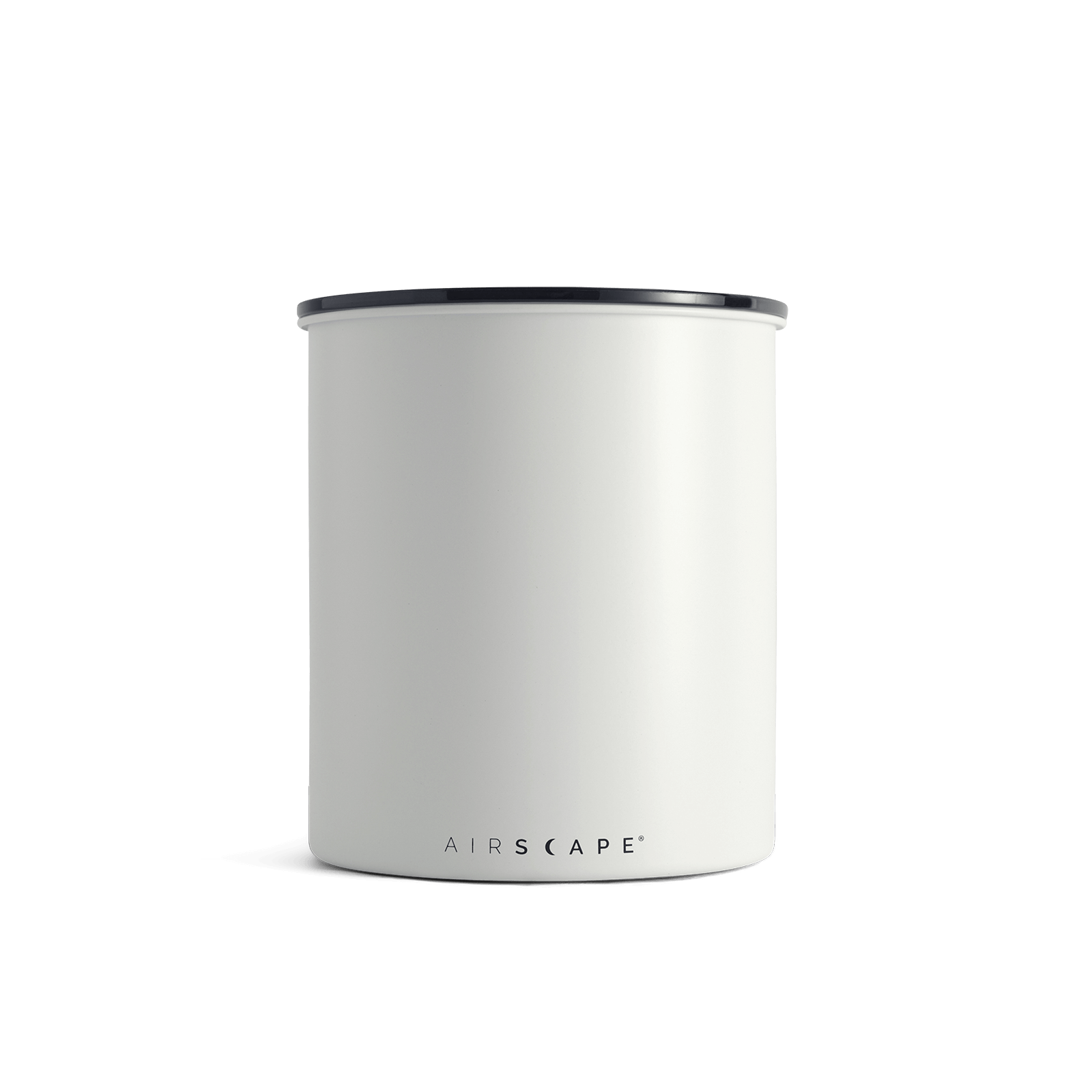 A white Airscape Vacuum Canister, with a clear top lid, designed for storing coffee beans.