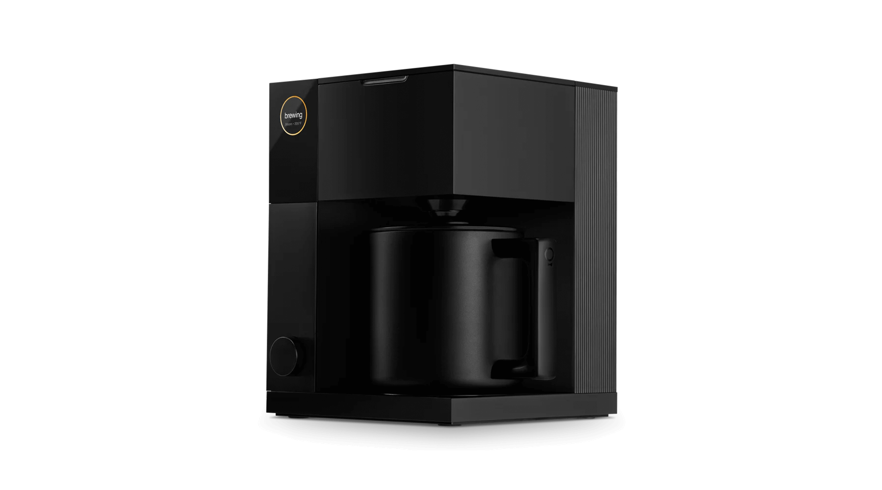Black coffee maker on a black background