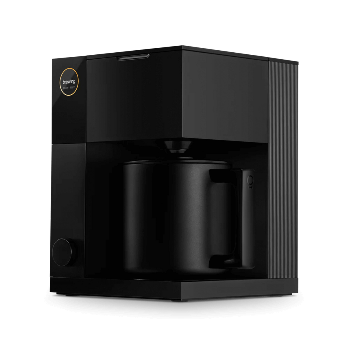 Black coffee maker on a black background