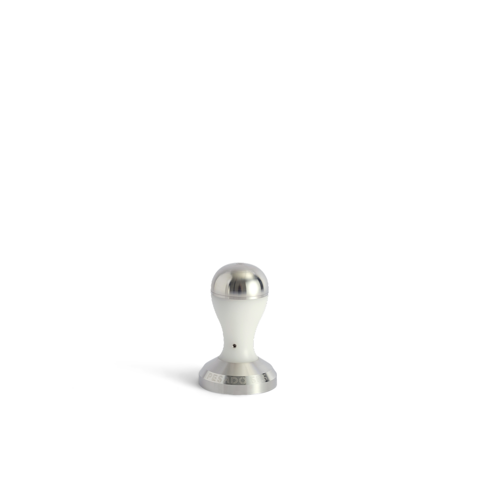 This image features the Industry Beans x Pesado 58.5 Tamper, a high-quality coffee tamper made from solid stainless steel and acetal.